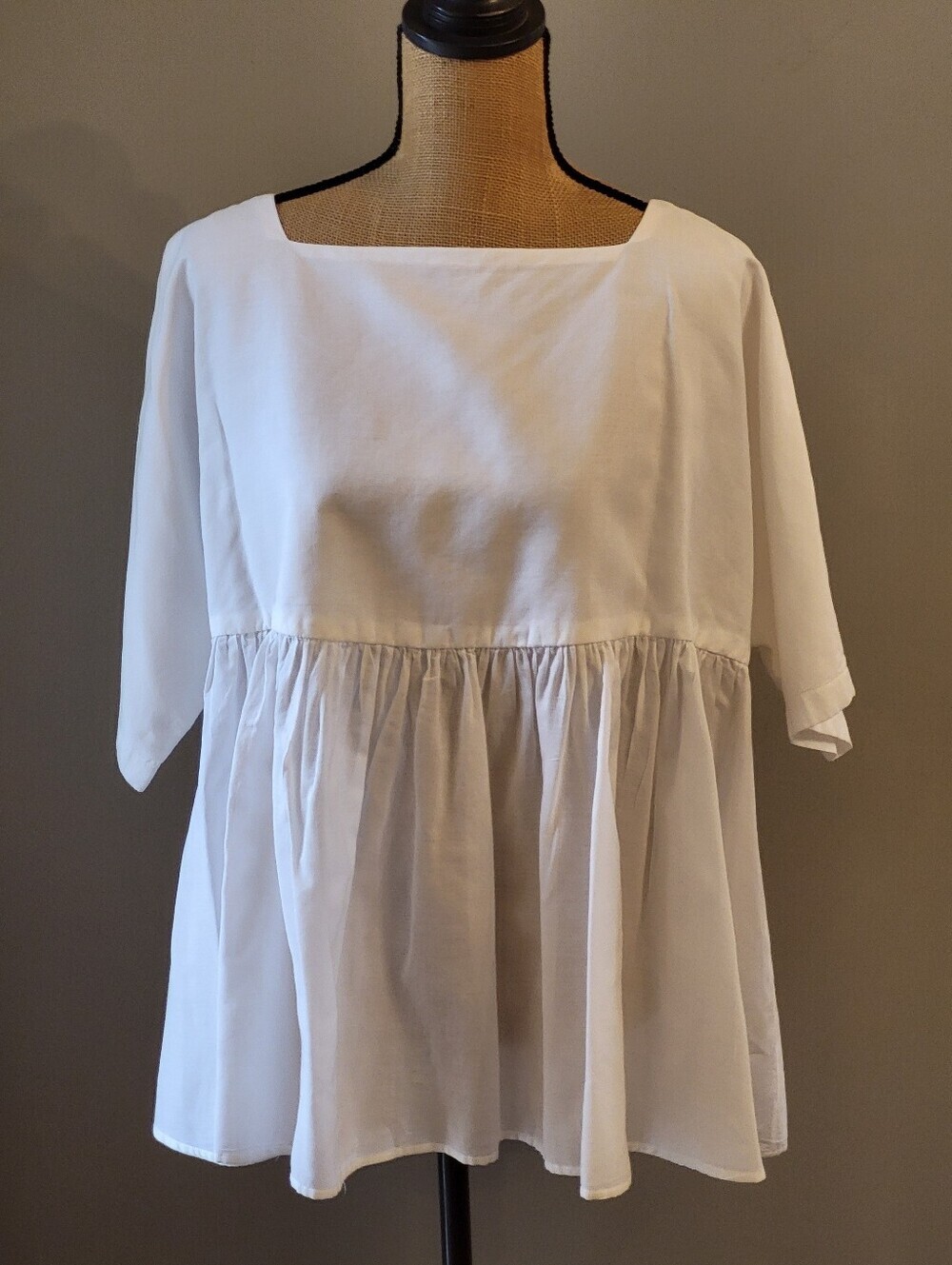 Peruvian Connection S/M White Cotton Poplin Babydoll Blouse - Picture 4 of 8